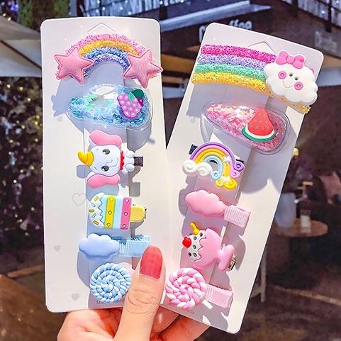 【台灣現貨】6件組亮片流沙兒童安全髮夾 瀏海夾 邊夾 一字夾 鴨嘴夾 尖嘴夾 髮飾 頭飾 髮圈 編髮 水果劉海夾 邊夾-細節圖7