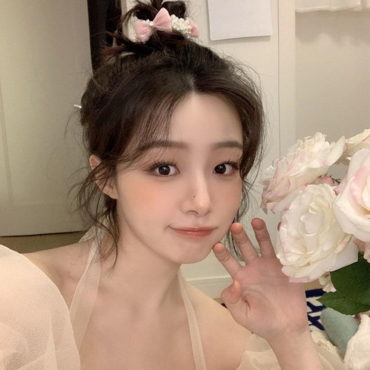 【台灣現貨】可愛蝴蝶結珍珠手環髮圈 緞面髮帶 大腸圈 髮飾 髮繩 橡皮筋 頭繩 頭飾 兒童 女童 小朋友 KH311-細節圖3