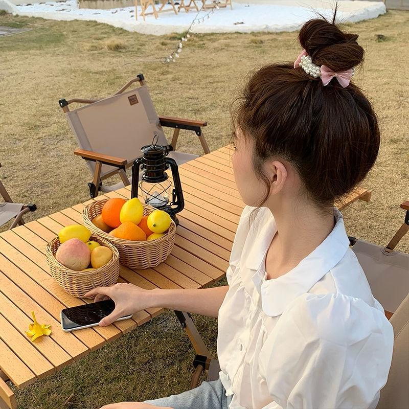 【台灣現貨】可愛蝴蝶結珍珠手環髮圈 緞面髮帶 大腸圈 髮飾 髮繩 橡皮筋 頭繩 頭飾 兒童 女童 小朋友 KH311-細節圖6