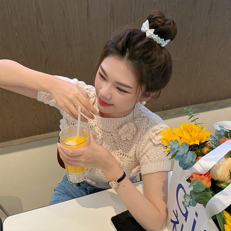 【台灣現貨】可愛蝴蝶結珍珠手環髮圈 緞面髮帶 大腸圈 髮飾 髮繩 橡皮筋 頭繩 頭飾 兒童 女童 小朋友 KH311-細節圖8