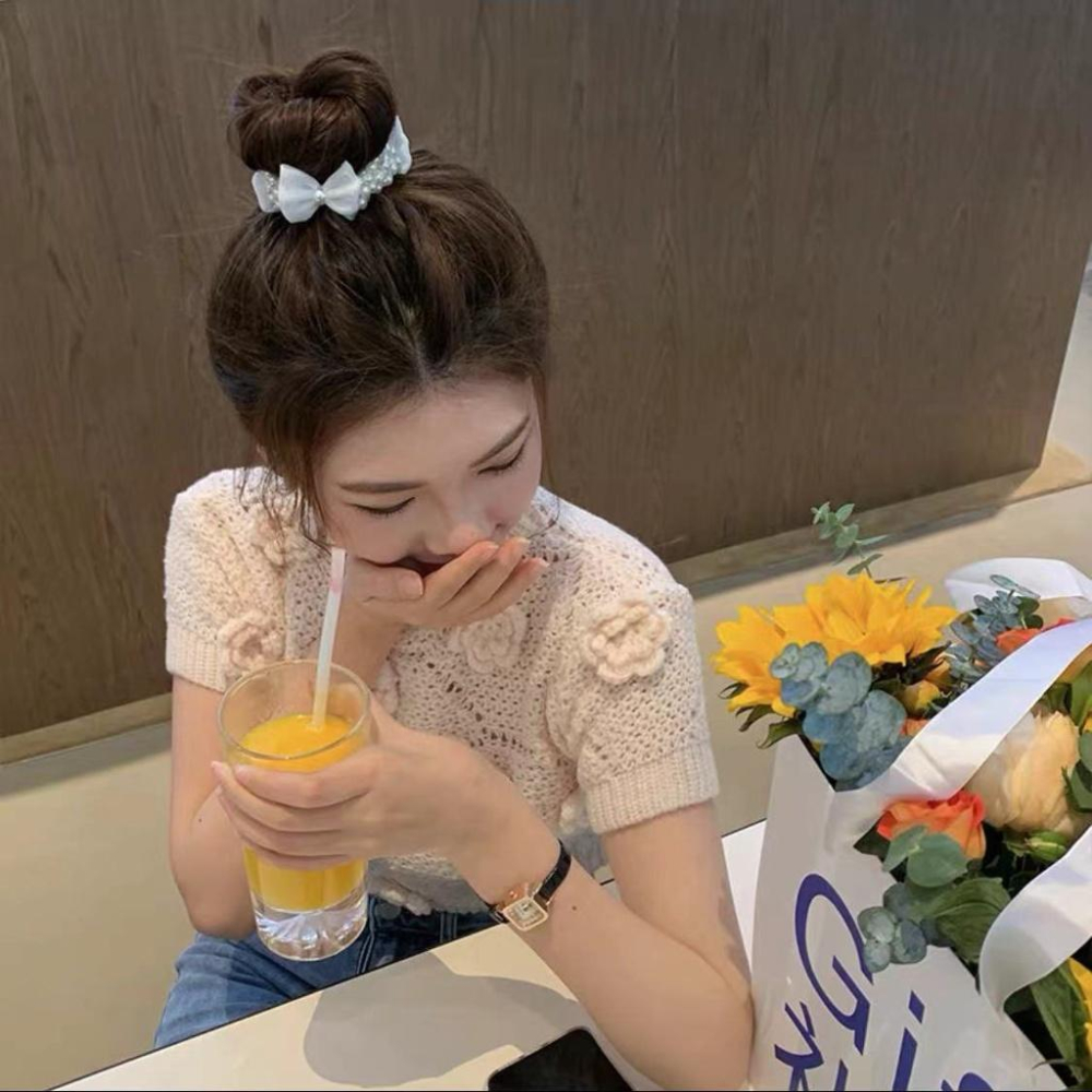 【台灣現貨】可愛蝴蝶結珍珠手環髮圈 緞面髮帶 大腸圈 髮飾 髮繩 橡皮筋 頭繩 頭飾 兒童 女童 小朋友 KH311-細節圖9