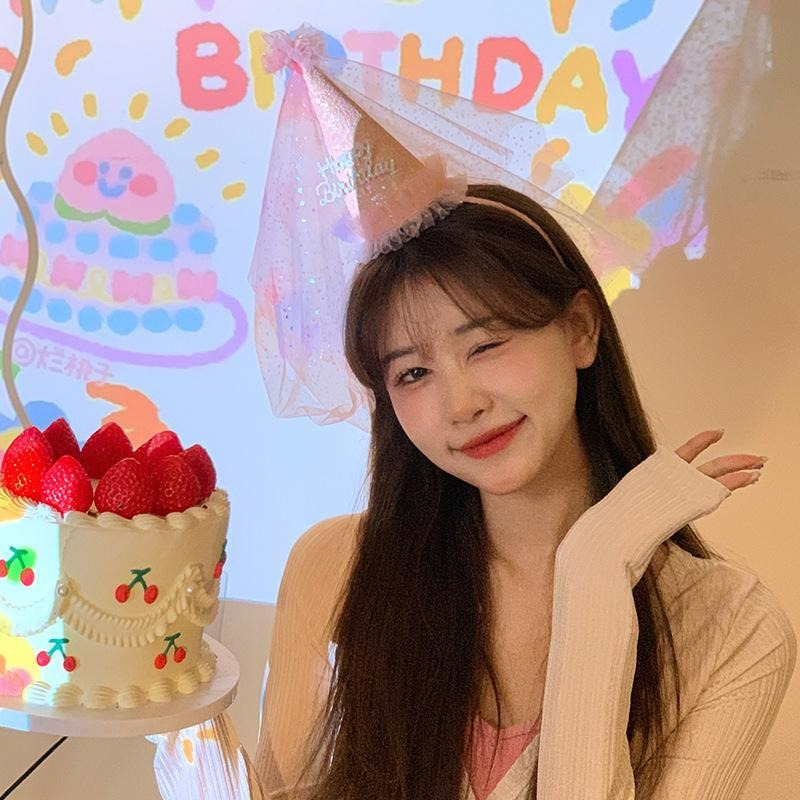 【台灣現貨】兒童生日派對閃粉生日帽髮箍 公主造型 夢幻仙女髮箍 頭紗網紗 生日禮物祝福活動慶祝生日 親子情侶裝扮-細節圖4