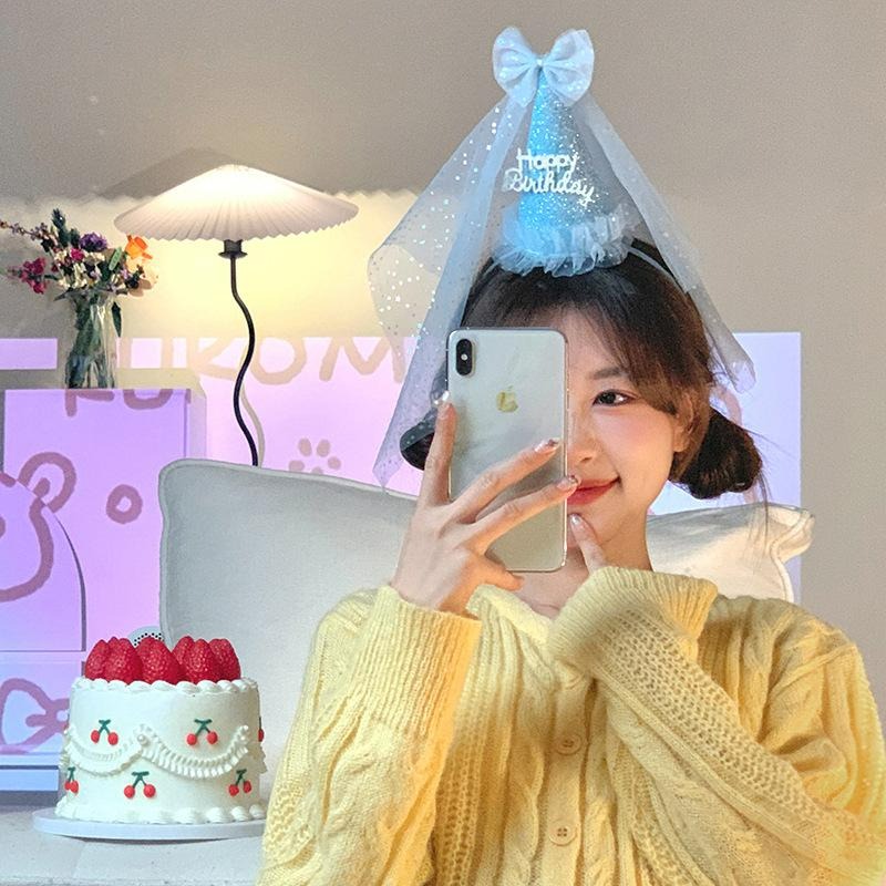 【台灣現貨】兒童生日派對閃粉生日帽髮箍 公主造型 夢幻仙女髮箍 頭紗網紗 生日禮物祝福活動慶祝生日 親子情侶裝扮-細節圖9