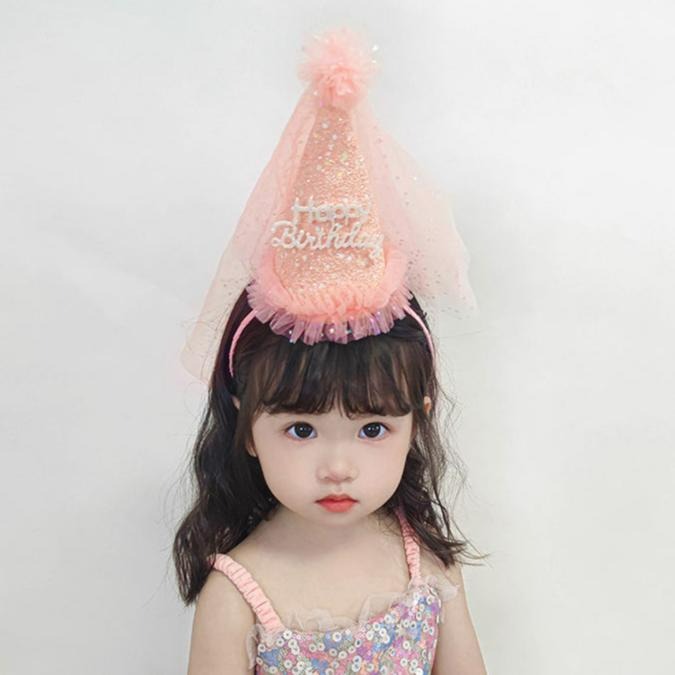 【台灣現貨】兒童生日派對閃粉生日帽髮箍 公主造型 夢幻仙女髮箍 頭紗網紗 生日禮物祝福活動慶祝生日 親子情侶裝扮-細節圖10