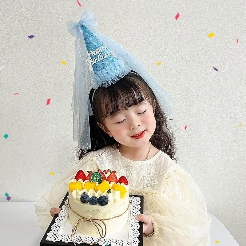 【台灣現貨】兒童生日派對閃粉生日帽髮箍 公主造型 夢幻仙女髮箍 頭紗網紗 生日禮物祝福活動慶祝生日 親子情侶裝扮-細節圖11