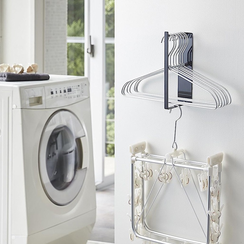 【台灣現貨】日式磁吸式洗衣機金屬收側掛架 衣架收納架 壁掛式晾曬掛物架 曬衣夾曬衣架 居家收納神器好物 晒衣架晾衣架-細節圖11