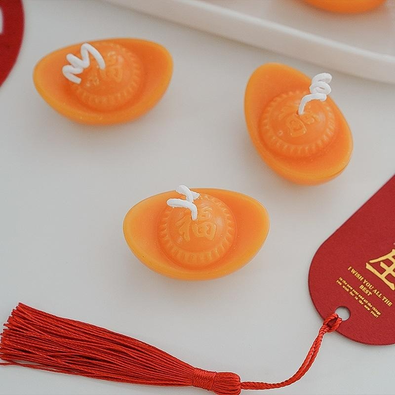 【台灣現貨】(2入)過年招財小元寶香薰蠟燭 日進斗金金元寶 新年禮物裝飾 大豆蠟精油香氛蠟燭 辦公室店面招財進寶財源滾滾-細節圖6