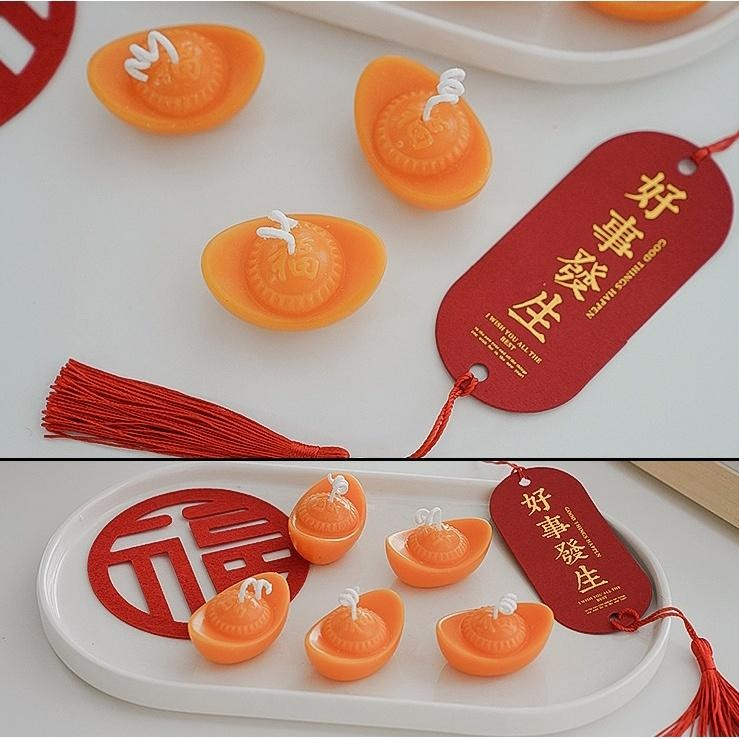 【台灣現貨】(2入)過年招財小元寶香薰蠟燭 日進斗金金元寶 新年禮物裝飾 大豆蠟精油香氛蠟燭 辦公室店面招財進寶財源滾滾-細節圖8