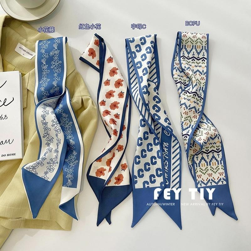 【台灣現貨】雙面印花長條絲巾 雙層小絲巾 領巾 髮帶 綁包包提手 腰帶 東大門 綁帶 配件 包包裝飾 飄帶 圍巾-細節圖3