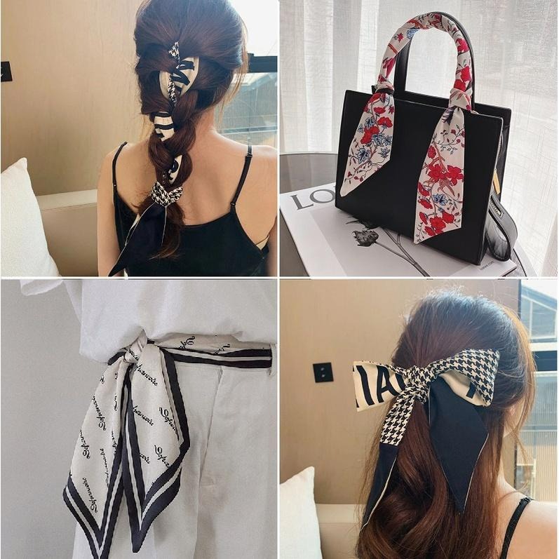 【台灣現貨】雙面印花長條絲巾 雙層小絲巾 領巾 髮帶 綁包包提手 腰帶 東大門 綁帶 配件 包包裝飾 飄帶 圍巾-細節圖7