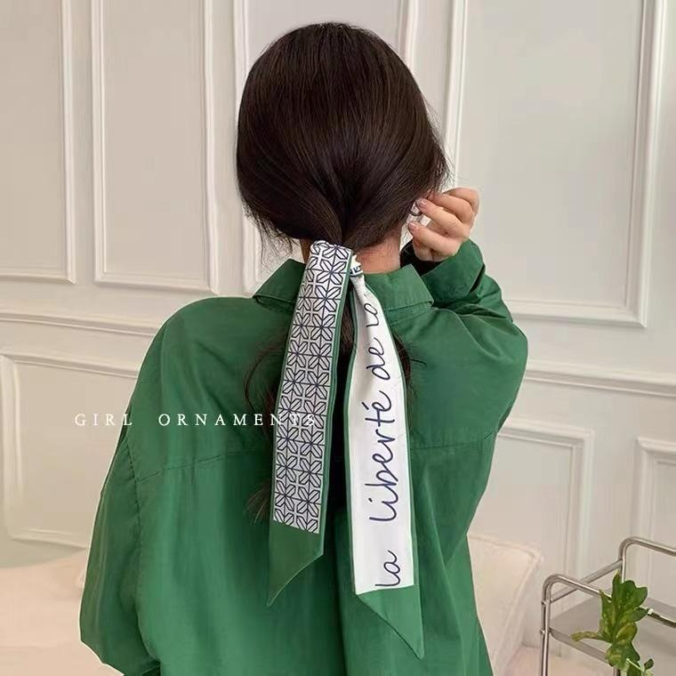 【台灣現貨】雙面印花長條絲巾 雙層小絲巾 領巾 髮帶 綁包包提手 腰帶 東大門 綁帶 配件 包包裝飾 飄帶 圍巾-細節圖8