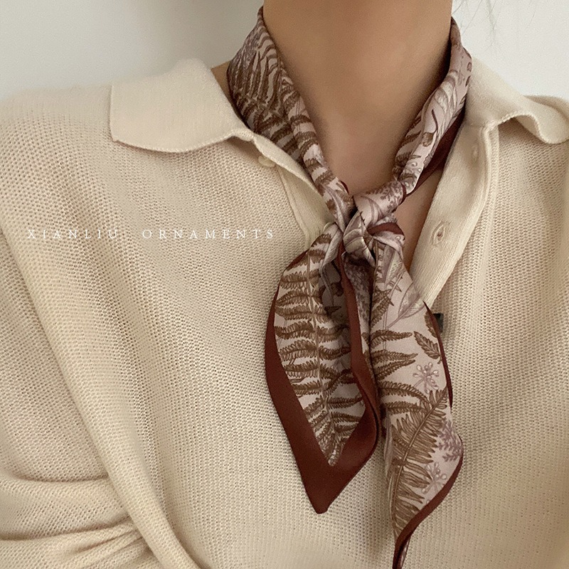 【台灣現貨】雙面印花長條絲巾 雙層小絲巾 領巾 髮帶 綁包包提手 腰帶 東大門 綁帶 配件 包包裝飾 飄帶 圍巾-細節圖10