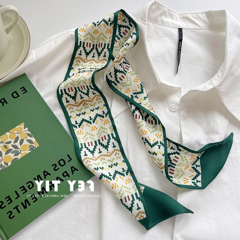 【台灣現貨】雙面印花長條絲巾 雙層小絲巾 領巾 髮帶 綁包包提手 腰帶 東大門 綁帶 配件 包包裝飾 飄帶 圍巾-規格圖11