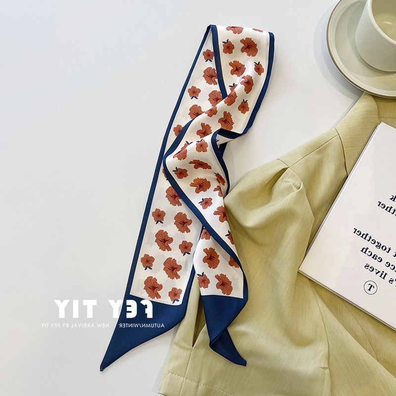 【台灣現貨】雙面印花長條絲巾 雙層小絲巾 領巾 髮帶 綁包包提手 腰帶 東大門 綁帶 配件 包包裝飾 飄帶 圍巾-規格圖11