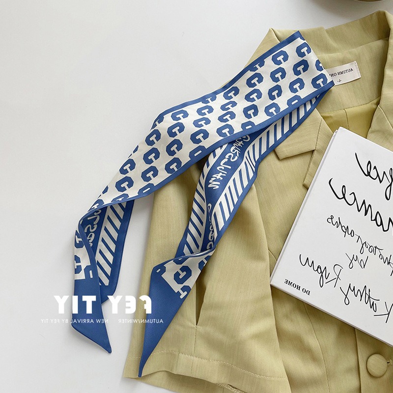 【台灣現貨】雙面印花長條絲巾 雙層小絲巾 領巾 髮帶 綁包包提手 腰帶 東大門 綁帶 配件 包包裝飾 飄帶 圍巾-規格圖11