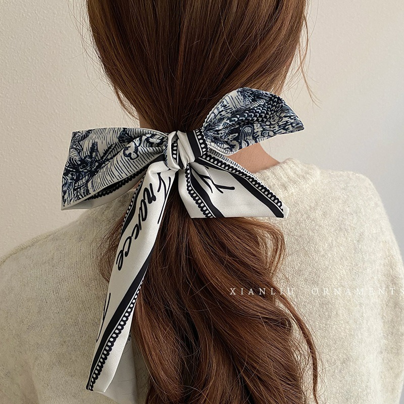 【台灣現貨】雙面印花長條絲巾 雙層小絲巾 領巾 髮帶 綁包包提手 腰帶 東大門 綁帶 配件 包包裝飾 飄帶 圍巾-規格圖11