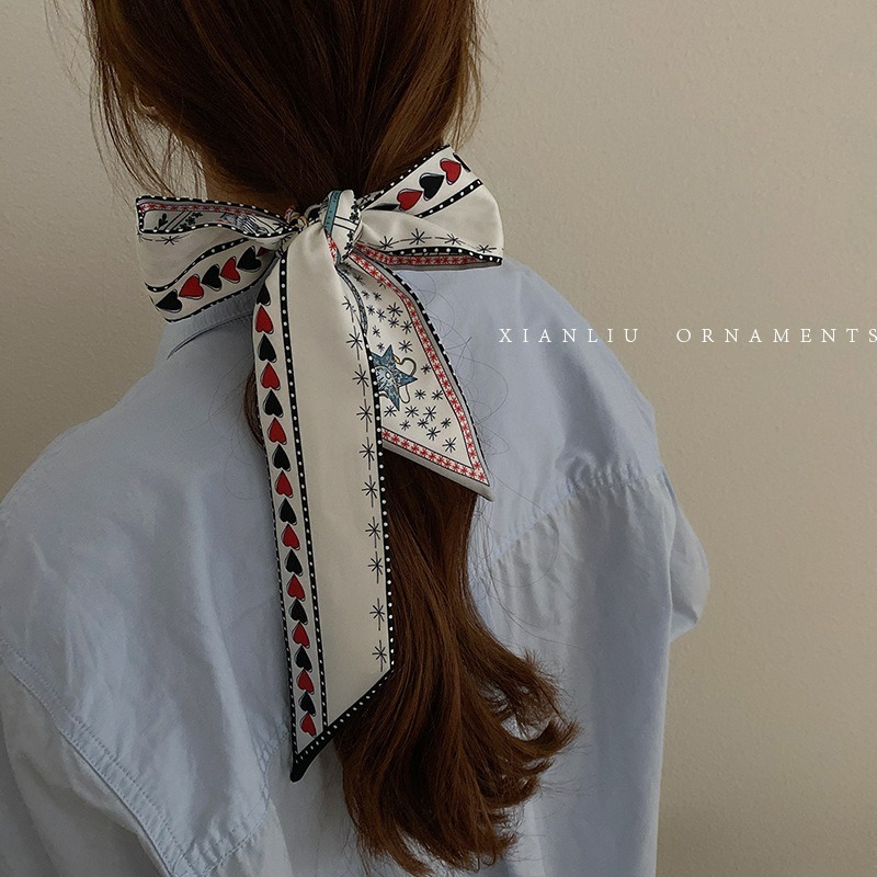 【台灣現貨】雙面印花長條絲巾 雙層小絲巾 領巾 髮帶 綁包包提手 腰帶 東大門 綁帶 配件 包包裝飾 飄帶 圍巾-規格圖11