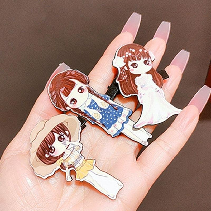 【台灣現貨】韓國卡通公主髮夾兩件組 動漫 水滴可愛女孩卡通造型 髮夾 邊夾 鴨嘴夾 一字夾 精緻甜美 髮飾 女 頭飾夾子-細節圖3