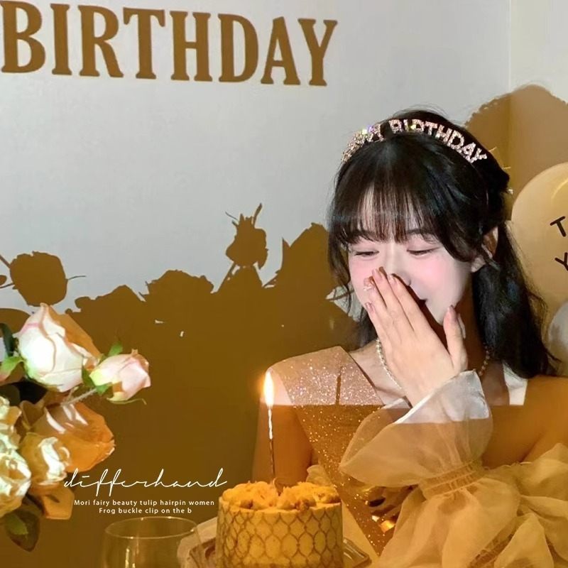【台灣現貨】生日派對造型髮箍 生日水鑽髮箍 happy birthday生日快樂 生日慶生 生日布置 壽星造型金屬髮箍-細節圖7