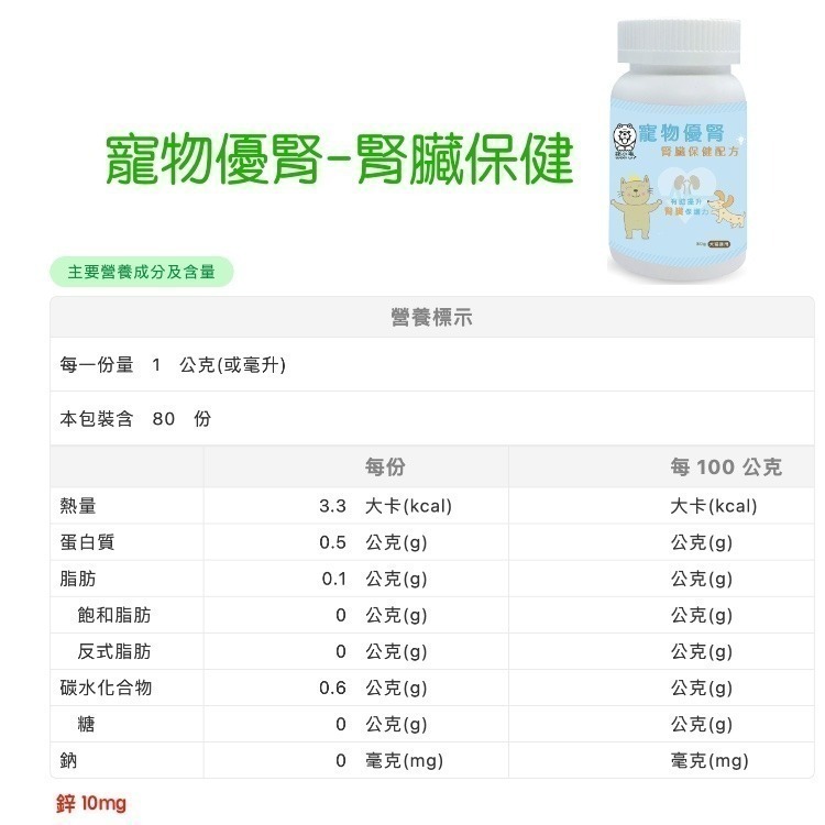 [萌小毛] 寵物優腎  優腎 寵物腎臟保健 冬蟲夏草菌絲體 南瓜子萃取 葡萄糖酸鋅-細節圖2