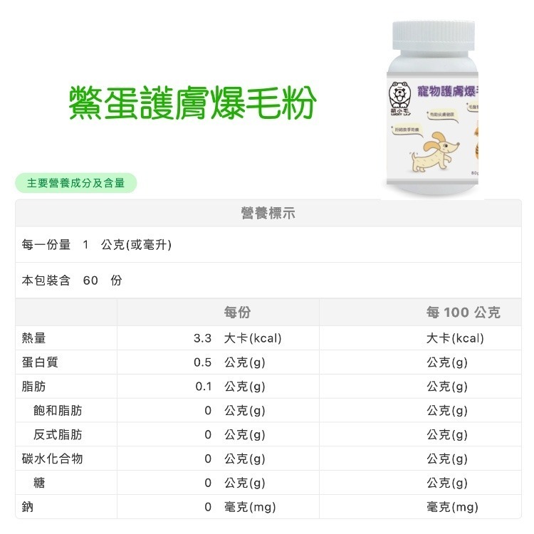 [Lucky LA 萌小毛] 寵物護膚鱉蛋爆毛粉80g 寵物爆毛粉-細節圖2