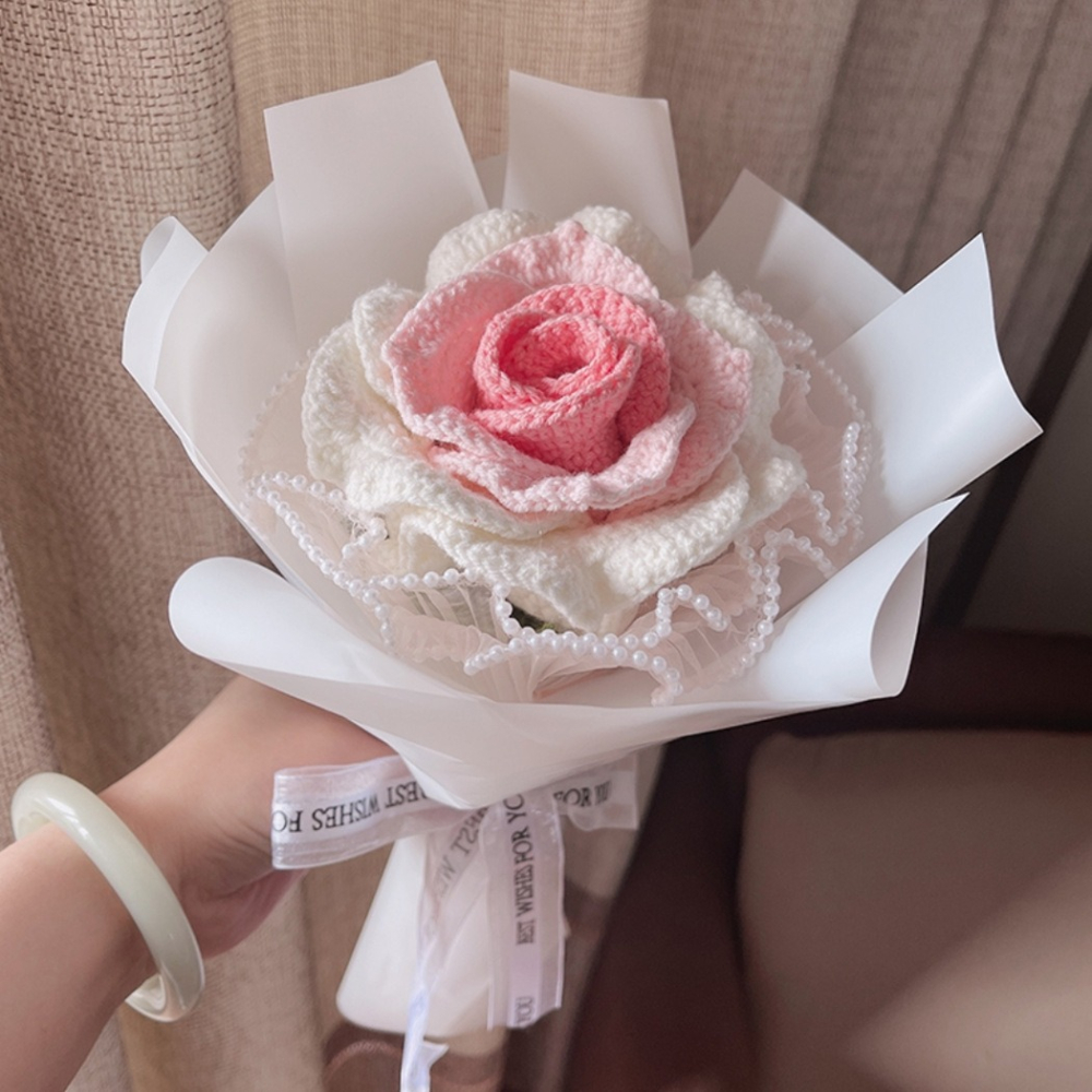 【有飾life】台灣出貨 手工編織DIY 泰國玫瑰花 針織花束自製材料包 手工編織花束 手工編織 交換禮物 情人節禮物-細節圖3