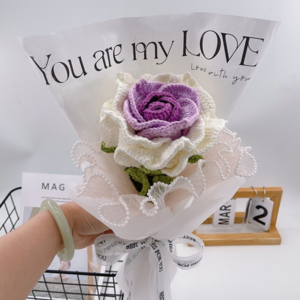 【有飾life】台灣出貨 手工編織DIY 泰國玫瑰花 針織花束自製材料包 手工編織花束 手工編織 交換禮物 情人節禮物-細節圖5