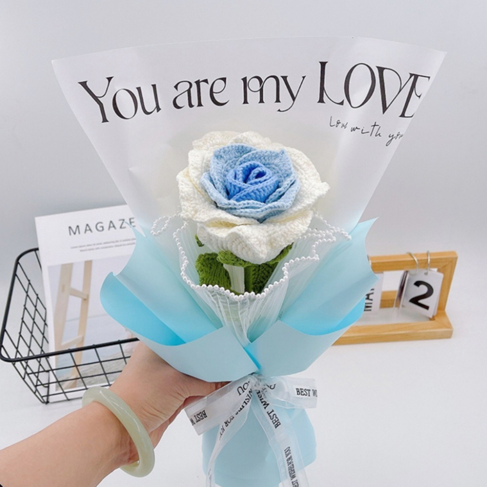 【有飾life】台灣出貨 手工編織DIY 泰國玫瑰花 針織花束自製材料包 手工編織花束 手工編織 交換禮物 情人節禮物-細節圖6