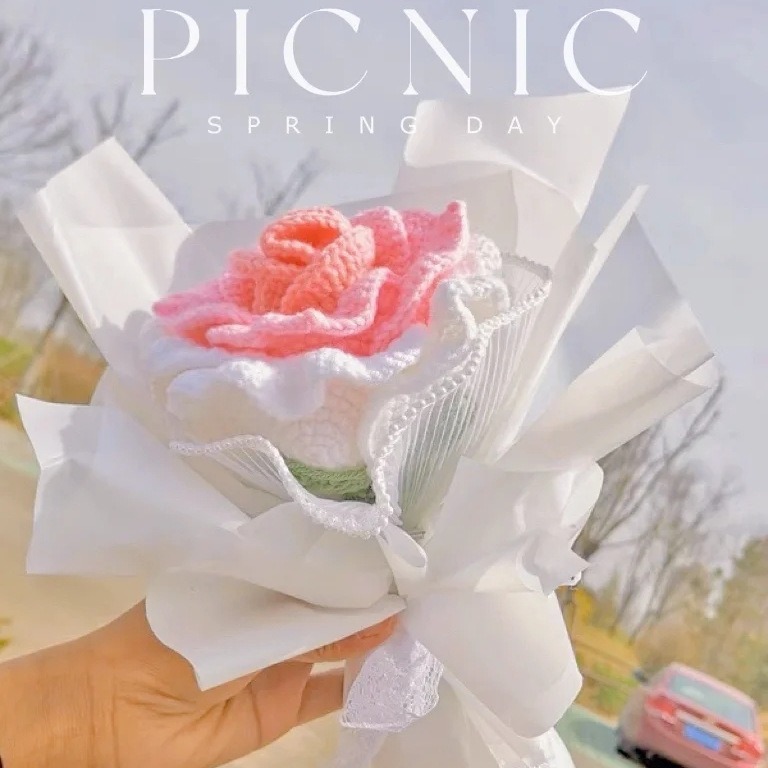 【有飾life】台灣出貨 手工編織DIY 泰國玫瑰花 針織花束自製材料包 手工編織花束 手工編織 交換禮物 情人節禮物-細節圖9