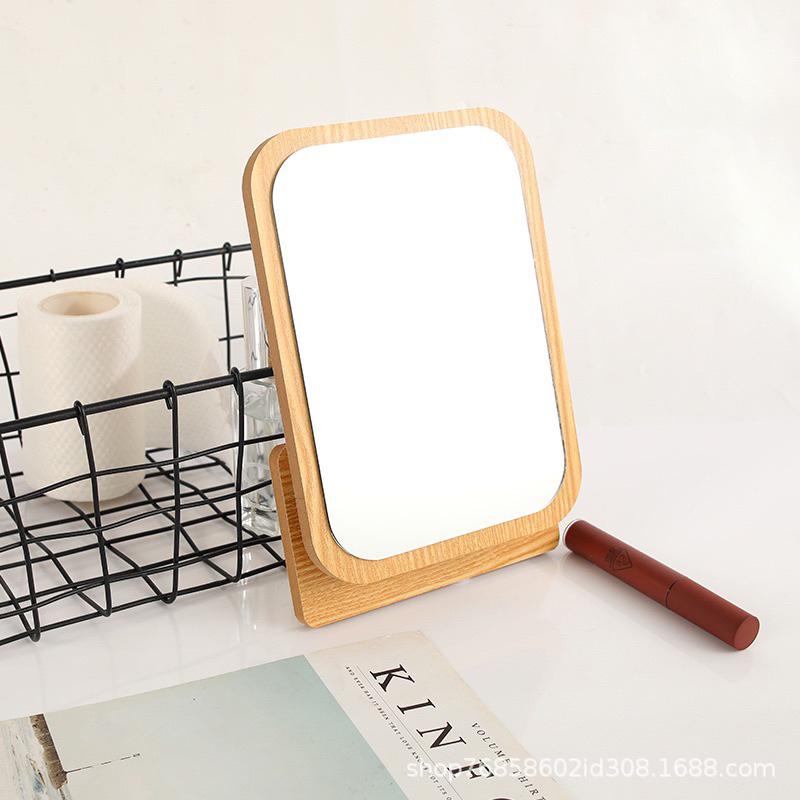 現貨 長方木鏡 小長方木鏡 仿原木鏡 折疊鏡 桌上鏡 美容鏡 化妝鏡-細節圖3