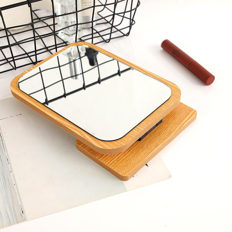 現貨 長方木鏡 小長方木鏡 仿原木鏡 折疊鏡 桌上鏡 美容鏡 化妝鏡-細節圖9