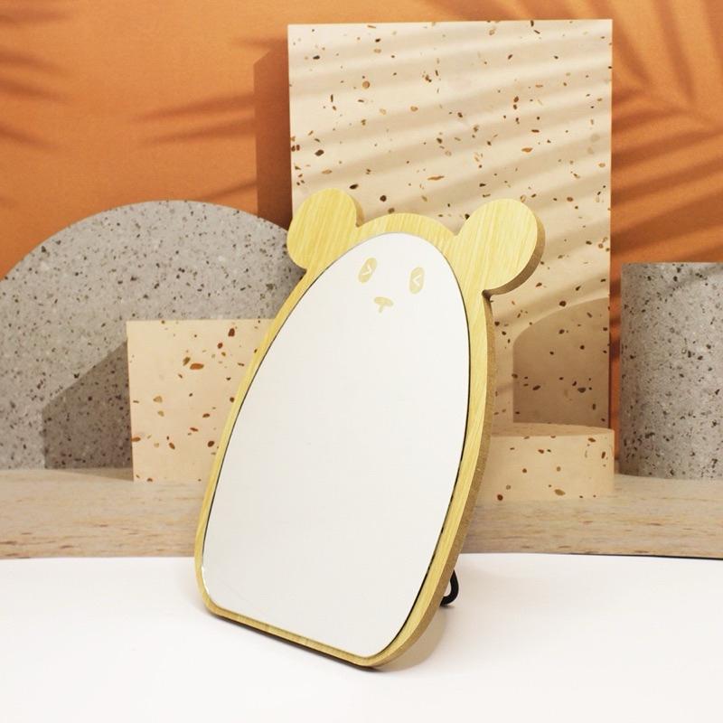 現貨 木紋 萌熊 / 恐龍 兩款 木質化妝鏡 桌上鏡 化妝鏡 美妝鏡 桌面鏡子 可愛木鏡 木質桌上鏡 造型鏡 鏡子 木鏡-細節圖4