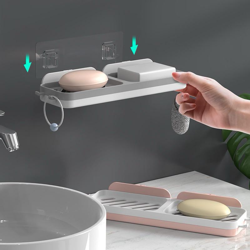 現貨 不留痕雙格香皂盒 雙邊掛勾 雙層瀝水香皂盒 肥皂架 肥皂盒 雙格香皂架 香皂架 香皂盒 瀝水肥皂架-細節圖4