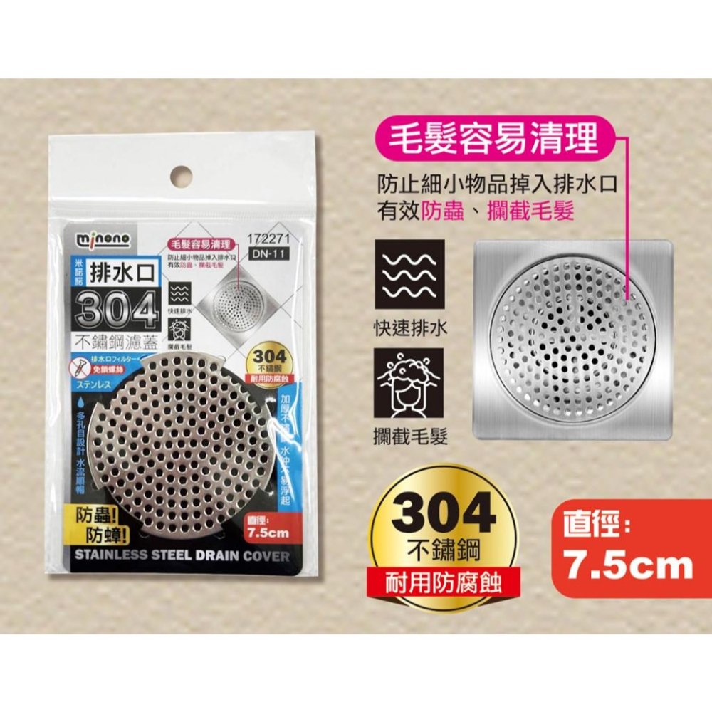現貨 米諾諾 排水口 304不鏽鋼濾蓋 防蟲 防蟑螂 防毛髮 排水孔蓋 排水口蓋 排水孔濾網 水槽防堵過濾蓋 水孔蓋-細節圖3