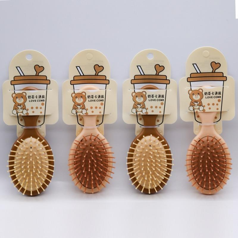 現貨 奶茶色 迷你氣墊梳 梳子 小梳子 按摩梳 磨砂梳子 美髮梳 順髮梳 奶茶色氣墊梳子 氣墊梳 氣囊梳 小女孩梳子-細節圖6
