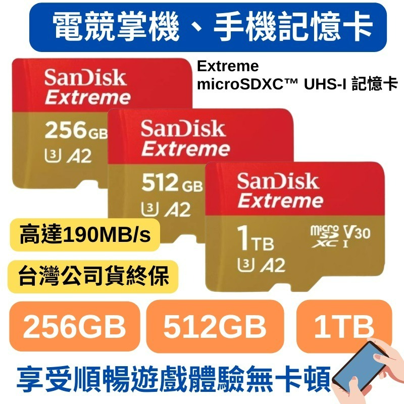 電競掌機專用SanDisk Extreme microSDXC A2 256G 512G 1TB 記憶卡 電競手遊-細節圖2