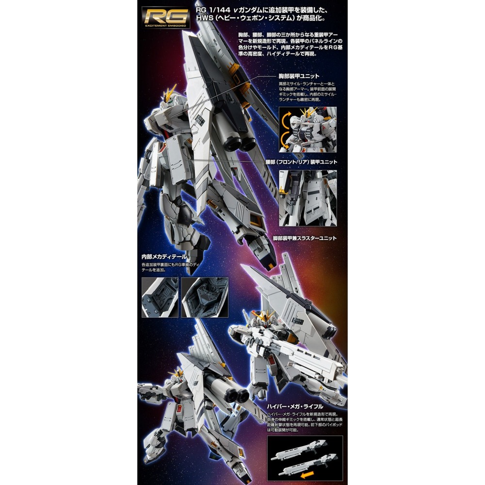 PB限定 萬代 鋼彈UC 逆襲的夏亞 RG 1/144 RX-93 Nu鋼彈 V鋼彈 HWS裝備 重武裝系統 同捆包-細節圖2