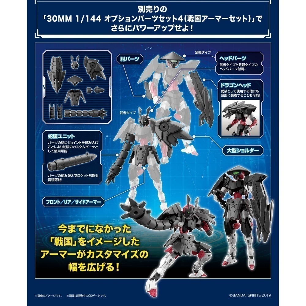 套組合售 萬代 30MM 1/144 EXM-A9s 司比納帝歐 戰國規格 戰國裝甲套組 武士裙甲 蛇腹管 龍頭-細節圖2