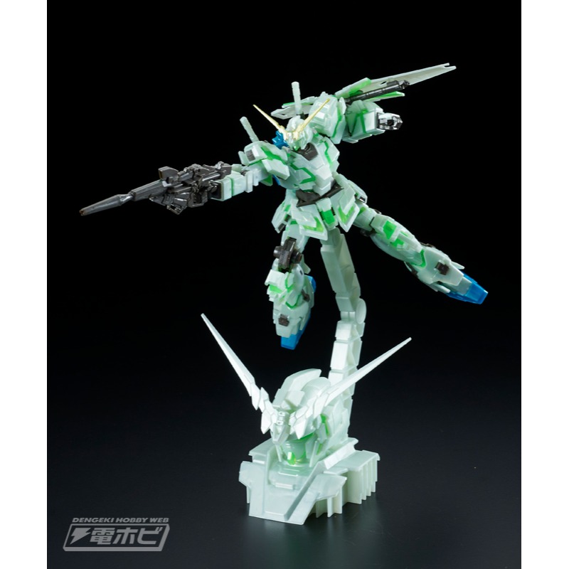 展場限定 萬代 鋼彈UC HG HGUC 1/144 獨角獸鋼彈 獨角獸 珍珠色 綠框 1/48 頭像展示台座 通用支架-細節圖5