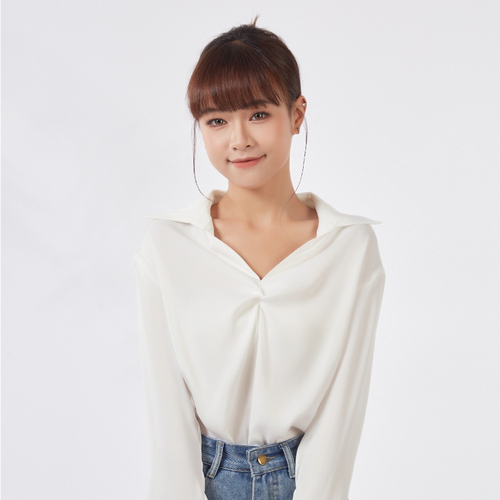 【薇奈爾】女襯衫輕熟職業范糖果色V領上衣-細節圖3