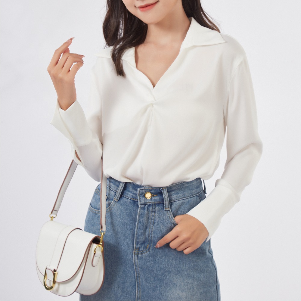 【薇奈爾】女襯衫輕熟職業范糖果色V領上衣-細節圖4