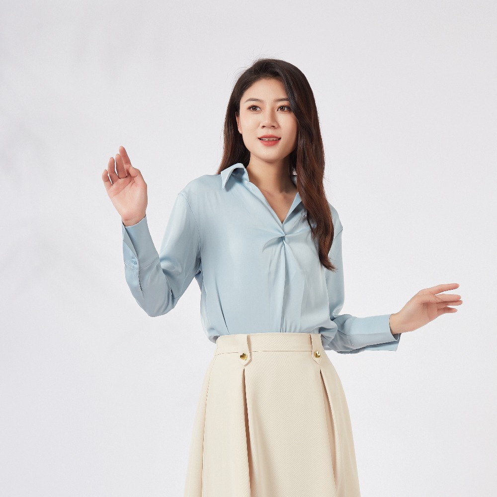 【薇奈爾】女襯衫輕熟職業范糖果色V領上衣-細節圖5