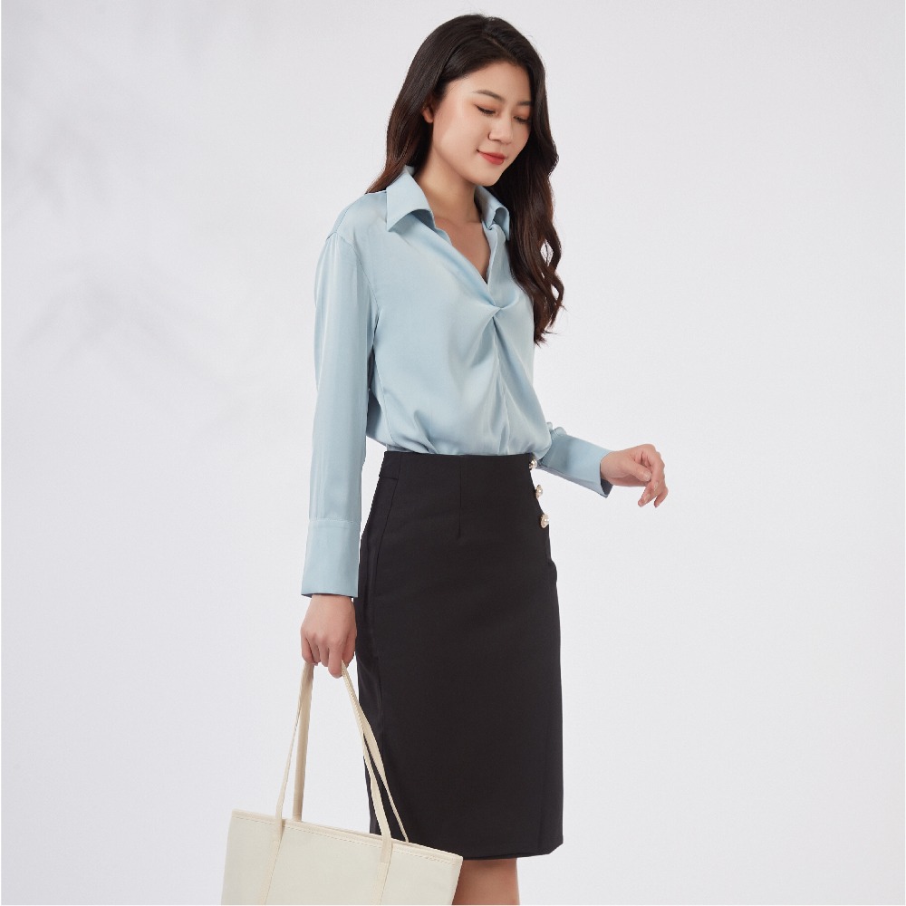 【薇奈爾】女襯衫輕熟職業范糖果色V領上衣-細節圖7