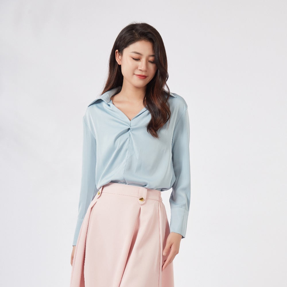 【薇奈爾】女襯衫輕熟職業范糖果色V領上衣-細節圖8