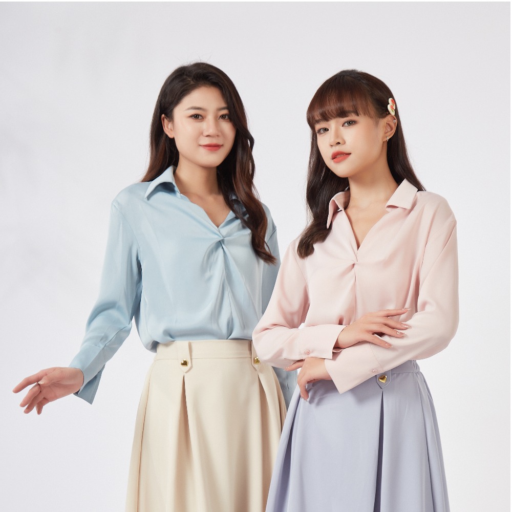 【薇奈爾】女襯衫輕熟職業范糖果色V領上衣-細節圖11