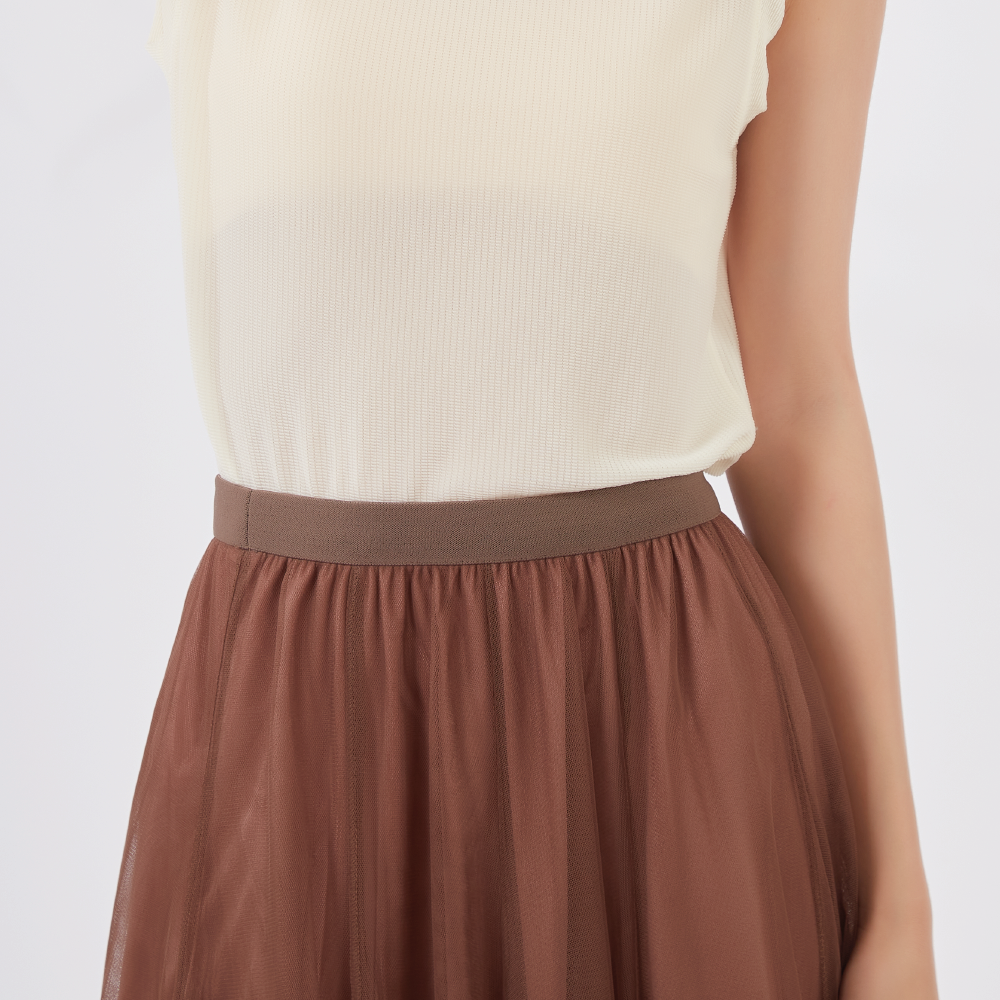 【薇奈爾】高腰半身裙網紗裙 大蓬長裙-細節圖2