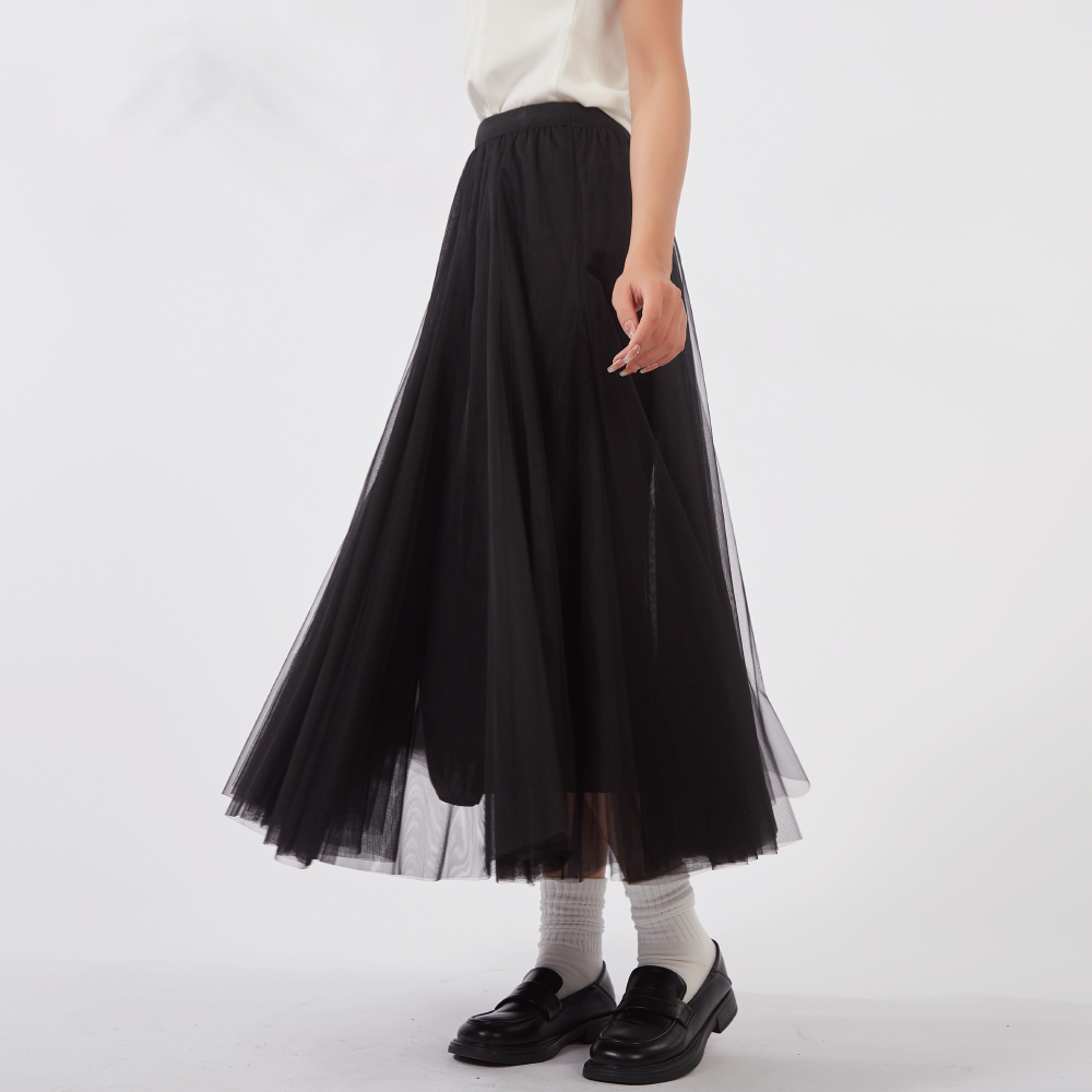 【薇奈爾】高腰半身裙網紗裙 大蓬長裙-細節圖3