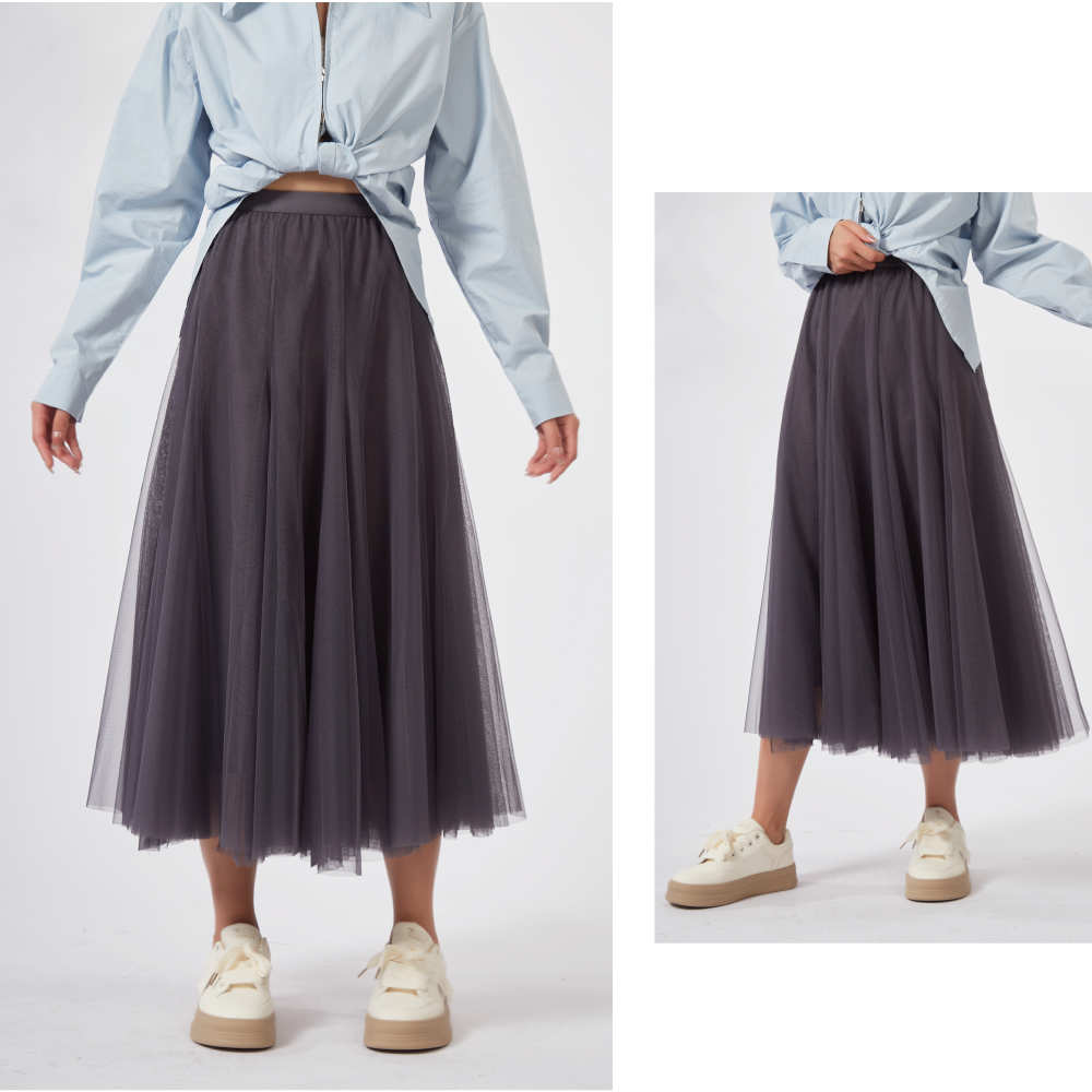 【薇奈爾】高腰半身裙網紗裙 大蓬長裙-細節圖6