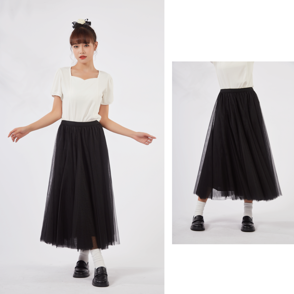 【薇奈爾】高腰半身裙網紗裙 大蓬長裙-細節圖7