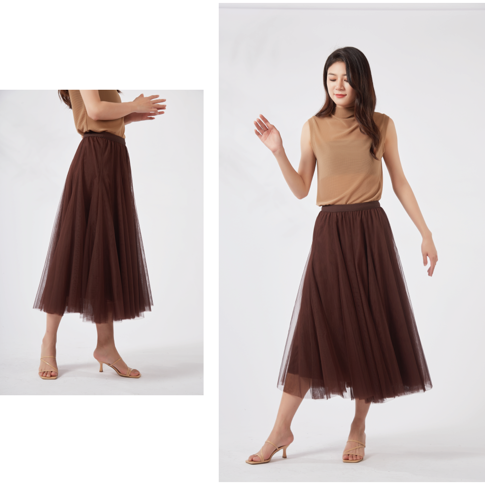 【薇奈爾】高腰半身裙網紗裙 大蓬長裙-細節圖9